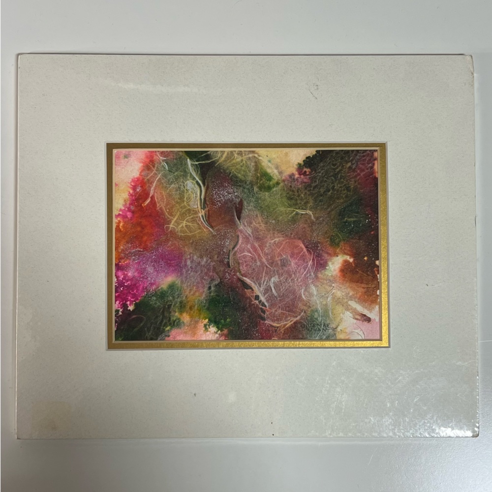 Vintage 80s 90s original abstract artwork mixed media watercolor painting matted